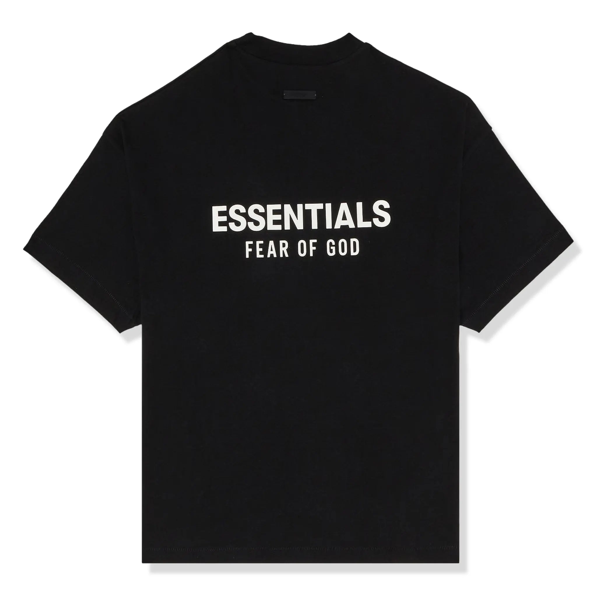 Back View of Fear Of God Essentials Jersey Crewneck Black T Shirt 125HO244360F